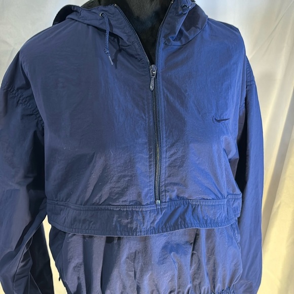 Nike Vintage 90s Anorak Windbreaker Light Jacket w/hood 1/4 zip Navy Blue Size L - Picture 3 of 9